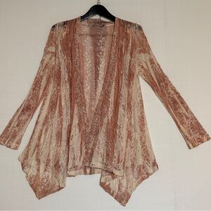 Origami NWT Elegant Lace Women's long sleeved duster - Rust Mauve Cream S/M